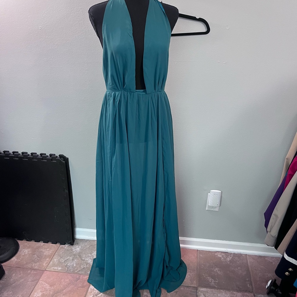 Elegant Teal Halter Maxi Dress‎